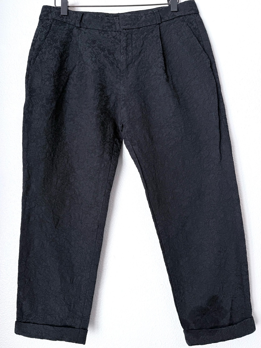 Banana Republic Avery Black Floral Jacquard/Brocade Cuff Ankle Trouser Petite 6